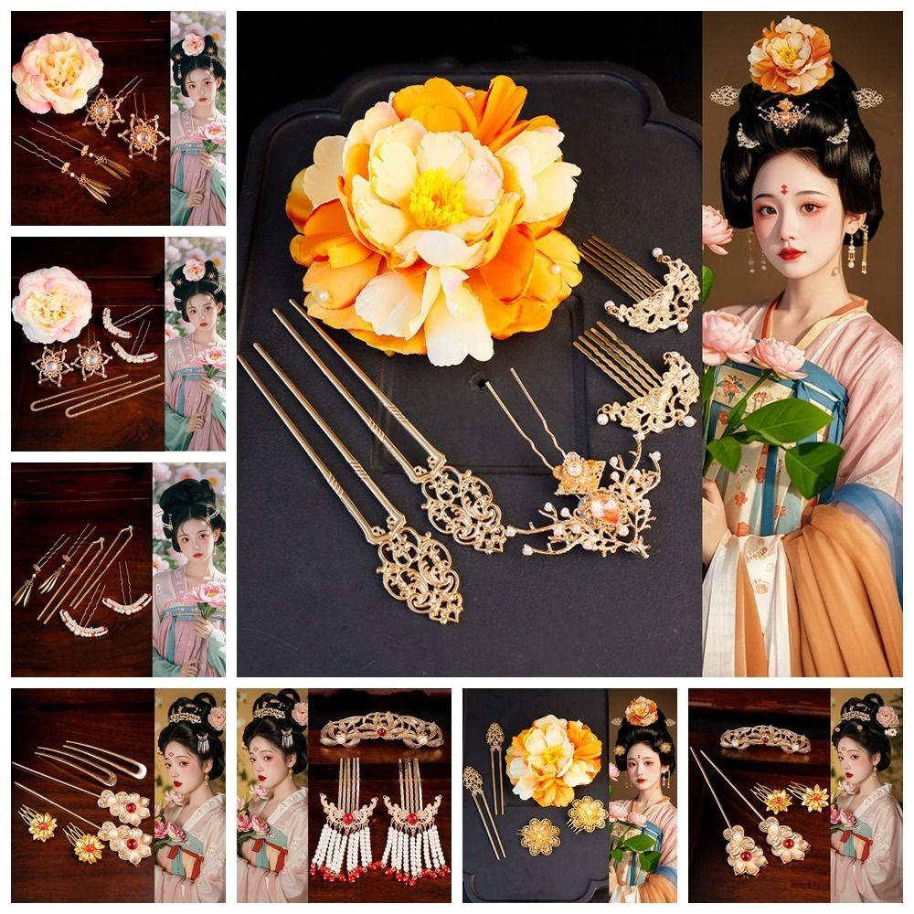 1 set Classical Ancient Hair Stick Chinese Style Hanfu Hair Accessories Flower Hair Comb  Jewelry