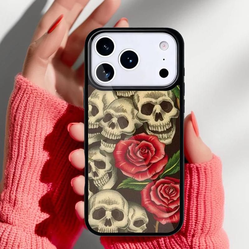 Чехол для телефона «Череп с розами» для iPhone 17 Air 16e 15 14 13 Pro Max Задняя крышка для 12 11 Pro Coque