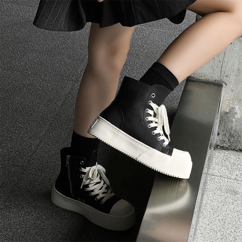 Мода 2025 Новые женские платформенные кроссовки до щиколотки на шнуровке, дизайнерская парусиновая обувь для женщин, весенне-осенние трендовые платформенные кроссовки