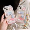 Cute Three-dimensional Bear and Rabbit Suitable for Apple 16 Transparent Mobile Phone Case IP14PRO Soft Shell Bell Pendant Bracelet