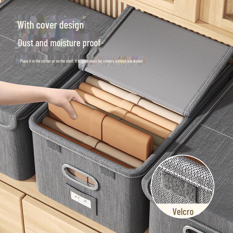 Большой складной ящик для хранения одежды из хлопка и льна с цельным чехлом