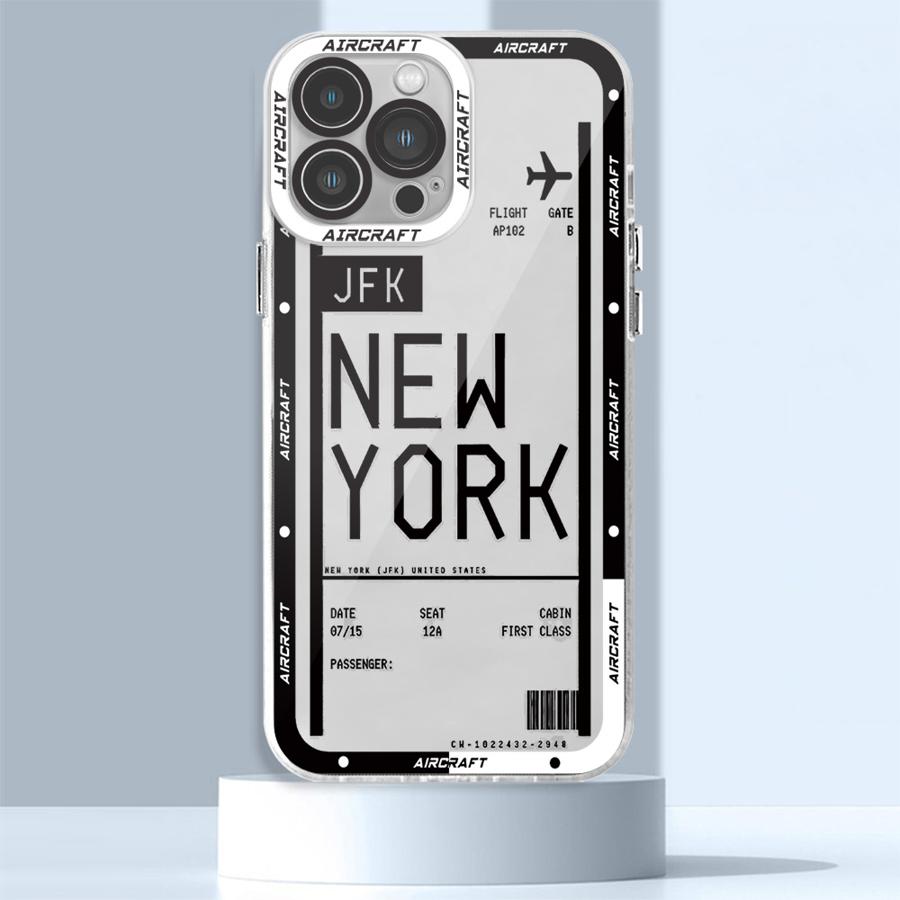 Чехол для телефона с изображением самолета и билетов на автобус для iPhone 16 Pro 13 Pro Max SE 8 7 Plus XR 14 15 Pro Max 11 12 Mini X XS Max Прозрачный Мягкий