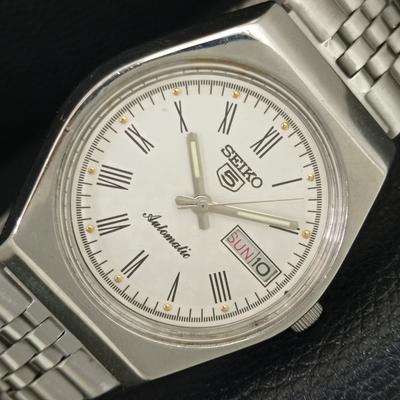ОРИГИНАЛЬНЫЕ ВИНТАЖНЫЕ МУЖСКИЕ АВТОМАТИЧЕСКИЕ ЧАСЫ SEIKO 5 6349A ЯПОНИЯ БЕЛЫЙ ЦИФЕРБЛАТ a708331-1