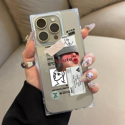Прозрачный квадратный чехол-накладка для iPhone 11 13 14 Pro Max 16 ProMax 15 Plus 12, защита от окисления, с рисунком надутого женского смайлика