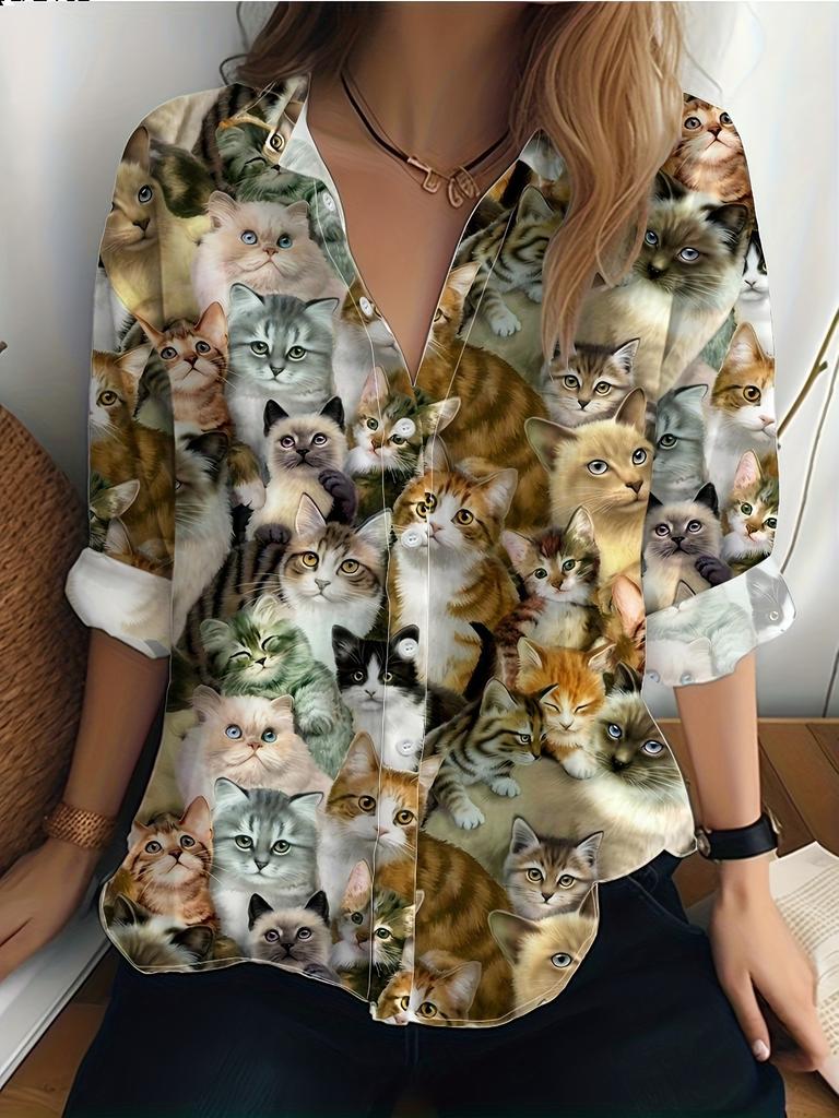 Gingerbread Man Printed Women's Shirt Christmas Elements New Loose Casual Short Sleeve Lapel Top