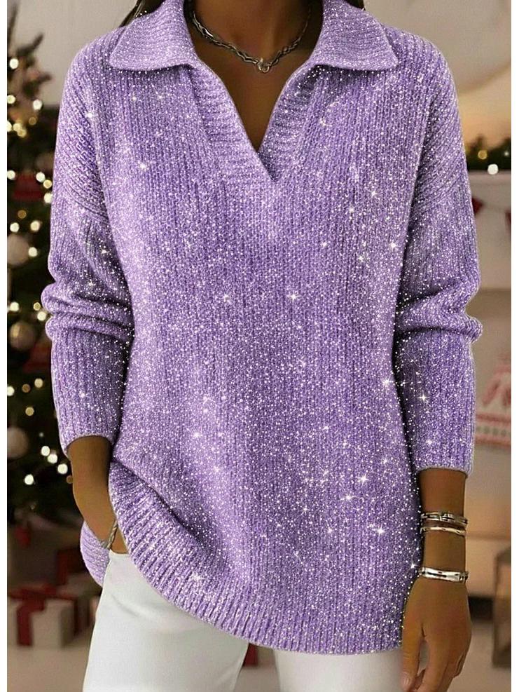 Однотонный пуловер с воротником-стойкой, серебряной нитью и хрустальными акцентами, Осень/Зима 2025