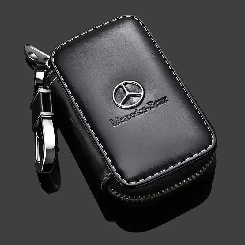 FEN1 2025 For Mercedes-Benz Leather Car Key Case Protection Auto Key Bag Key Chain Cover for Mercedes Benz New B/C/E Class A Class C2
