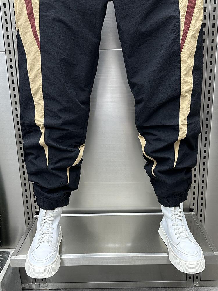 Мужские быстросохнущие гаремные брюки облегающего кроя: Цветовой блок, Эластичная талия, Повседневный летний стиль