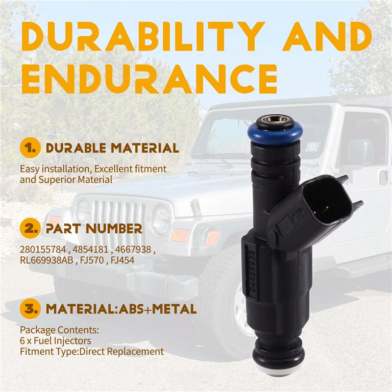 For Jeep Cherokee Grand Cherokee Wrangler 4.0L For Dodge Ram 1500 2500 3500 5.2L Fuel Injectors- 6Pcs Set 0280155784 1999-2004