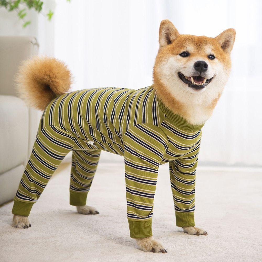 Fashionable Pet Dog Clothes Polyester Dog Pajamas Durable Puppy Stripes Jumpsuits Home