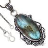 Pendant Blue Fire Labradorite Gemstone Valentine'Day Silver Jewelry 2.25"