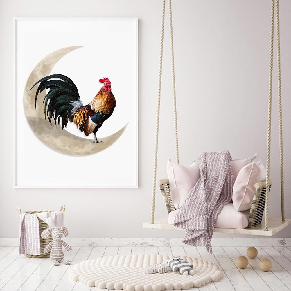 Rooster Moon Wall Decor Metal Wall Hanging Sign Wall Unique Arts Pendant for Outdoor Indoor Home