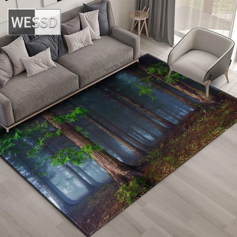 3D ковер с природными пейзажами для гостиной, зеленый лес, водопад, пейзажный ковер, противоскользящий ковер для спальни, большой в ванной комнате