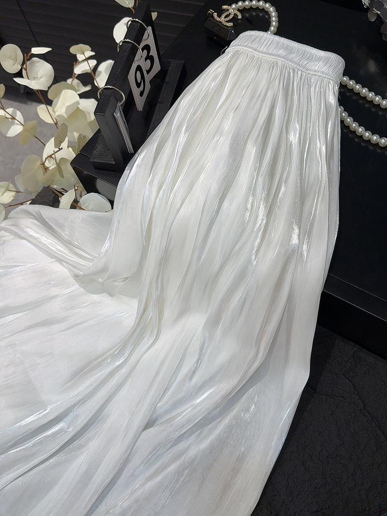 Юбка-плиссе из перламутровой пряжи в складку, летняя женская, средней и длинной длины, с высокой талией, новинка 2025 года