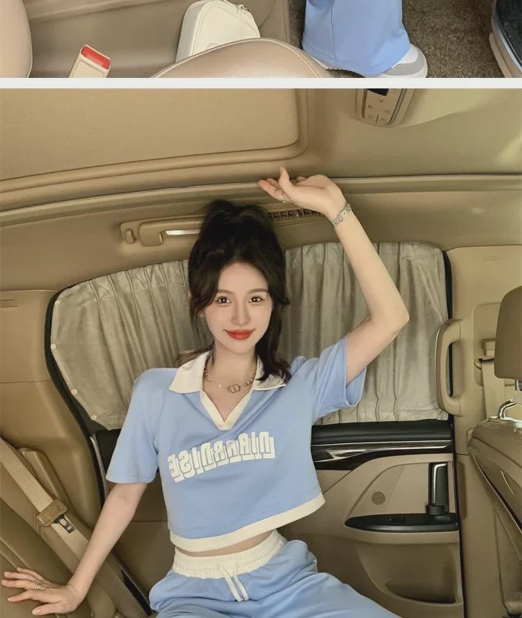 Женский летний спортивный повседневный костюм-двойка: Рубашка поло и брюки-драп