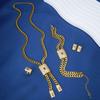 Popular 24k Gold-Plated Cuban Chain Jewelry Set with Diamond-Set Necklace, Earrings, Bracelet, and Ring