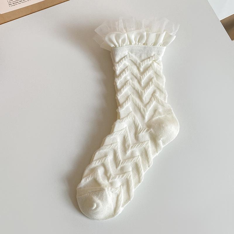 Lolita Style Japanese Kawaii Women Socks Cute Frilly Ruffle Socks Solid White Black Mesh Lace Girls Sweet Harajuku Short Socks