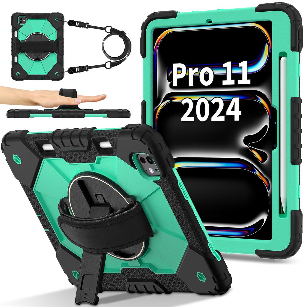Для iPad Про 11 (2025)/11 (2024) Чехол-подставка Силикон+ПК Чехол для планшета с плечевым ремнем