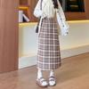 Woolen Skirt Autumn and Winter Retro New Style for Women with High Waist Slimming A-line Plaid Hip-pack Skirt