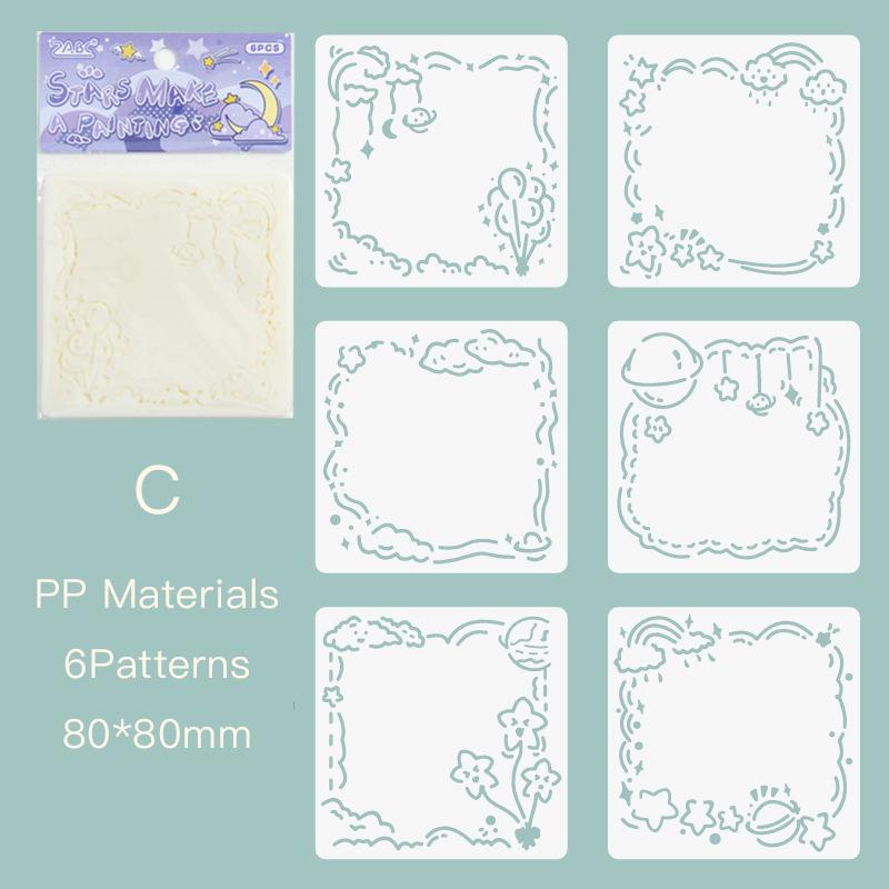 Journamm 6Sheets Hollow Flower Cartoon Drawing Template Diary DIY Graffiti Decor Painting Scrap Booking Decoration Album Crafts