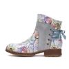 Johnature Genuine Leather Patchwork Printed Ankle Boots Women Shoes Ethnic Style Handmade Round Toe Short Boots