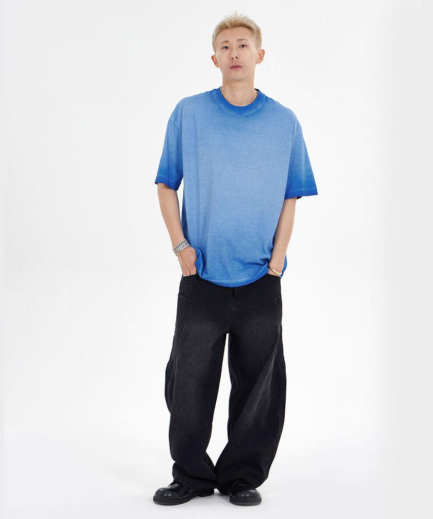 MAKEITTO Pigment Washed Oversized Crew Neck Short Sleeve T-Shirt_Blue