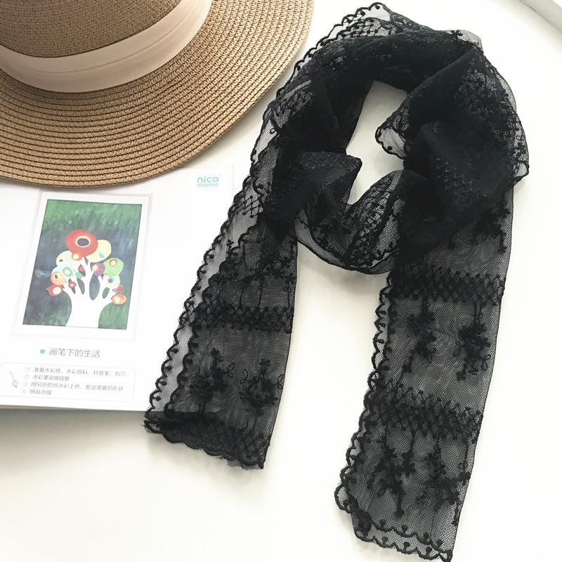 Spring and Autumn Korean Lace Scarf Solid Color Long Strip Small Scarf Neck Protection Hair Decoration Scarf Ribbon Winter Scarf