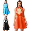 Womens Retro Cosplay Dress 70s 80s Dumber Design Bowtie Lapel Sleeveless Ruffled Chest A Line Party Dress
