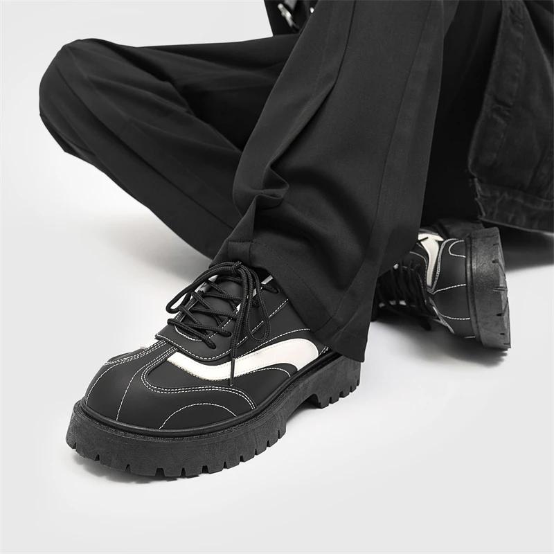 Британские повседневные кожаные туфли на толстой подошве с подъемом для большого пальца 2026 Весна Новинка Низкий вырез Повседневные Мужские Открытая шнуровка Дерби Модные туфли