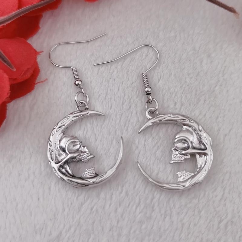 Модные старинные серебристые серьги-подвески с черепом в форме луны для женщин, готические темные винтажные ювелирные изделия с черепом, подарки