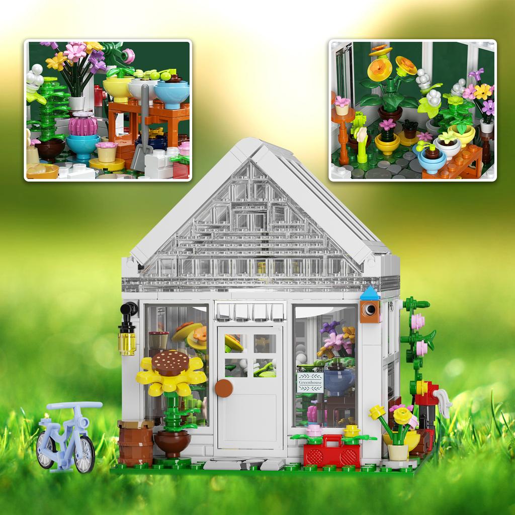 Greenhouse Building Block Pretty Flower Garden Architecture Model Kit Creative Bricks Flower House Decoration for Kids Adults