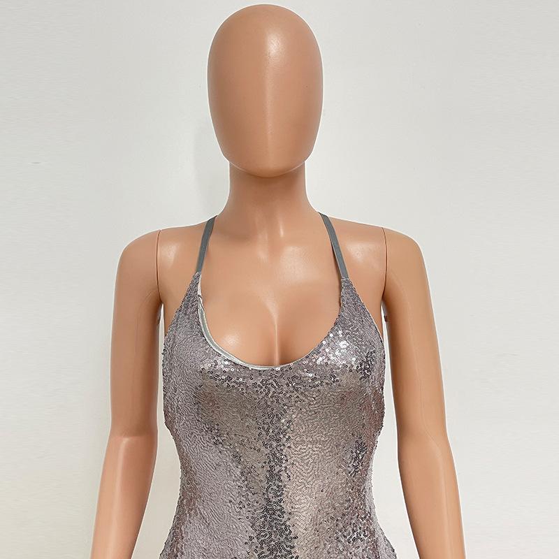 Temperament Backless Sequin Bag Hip Nightclub Fashion Women Spice Halter Cutout Dress