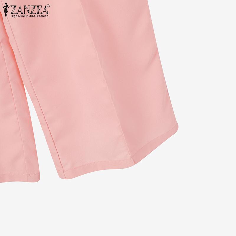 ZANZEA Женские топы и брюки с принтом, повседневные комплекты из двух частей