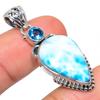 Natural Republic Larimar,Blue Topaz 925 Solid Sterling Silver Pendant 1.65" K5m20