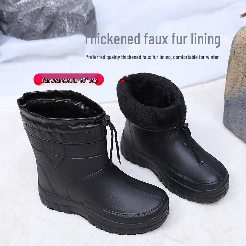 Водонепроницаемые дождевые сапоги до середины икры на флисовой подкладке, теплые и утолщенные с кулиской для защиты от зимнего снега. Подходит для использования на открытом воздухе.