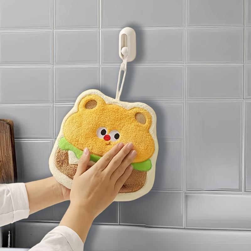 3pcs Coral Velvet Hand Towel, Burger Cheese Style, Hanging Style for Decoration, Strong Absorption and Quick Drying,Cute and Soft,Gift for Food Lovers