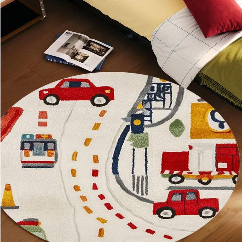 Pink Cloud Rainbow Crown Star Cartoon Round Rug Non Slip Soft Circular Floor Mat Cute Pastel Pattern For Playroom Bedroom Decor
