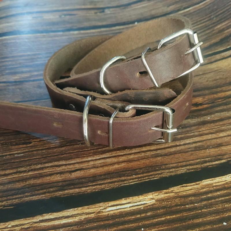 Genuine Leather Dog Collar Medium Large Dogs Solid Color Adjustable Pet Neck