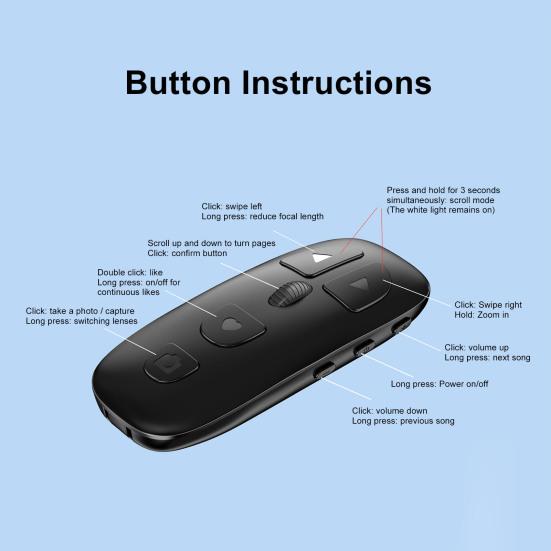 Bluetooth-совместимый Пульт Дистанционного Управления с Колесиком Беспроводной для Телефонов, Планшетов, Затвора Камеры, Чтения Электронных Книг, Коротких Видео, Перелистывания Страниц, Кликер