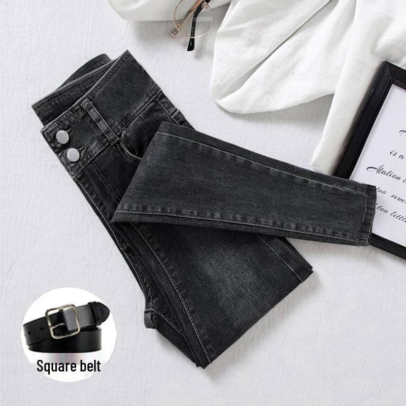 Сине-серые джинсы скинни bootcut с высокой талией для женщин: На флисовой подкладке, Утепленные, Стройнящие, Зауженные к низу – Коллекция Осень/Зима 2022.