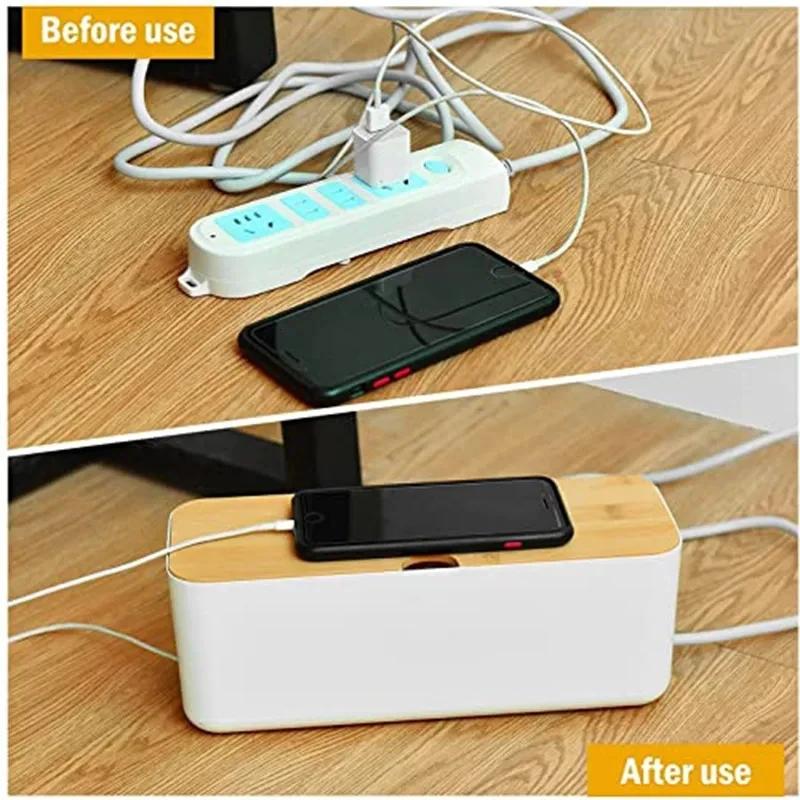 Ящик для хранения кабеля, деревянный чехол для хранения линии электропередачи, пылезащитный органайзер для розеток для зарядного устройства, чехол для проводов, домашний органайзер для намотки кабеля