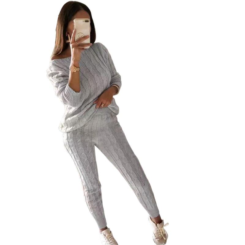 YYFS Женская мода повседневная осень-зима однотонные принты с длинным рукавом и круглым вырезом женская одежда шерстяной трикотаж свитера и брючные костюмы