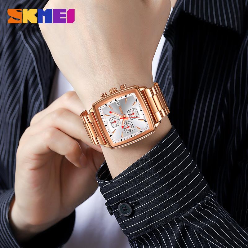 Новые кварцевые часы мужские прямоугольные наручные часы мужские роскошные деловые часы с хронографом Relogio Masculinoes