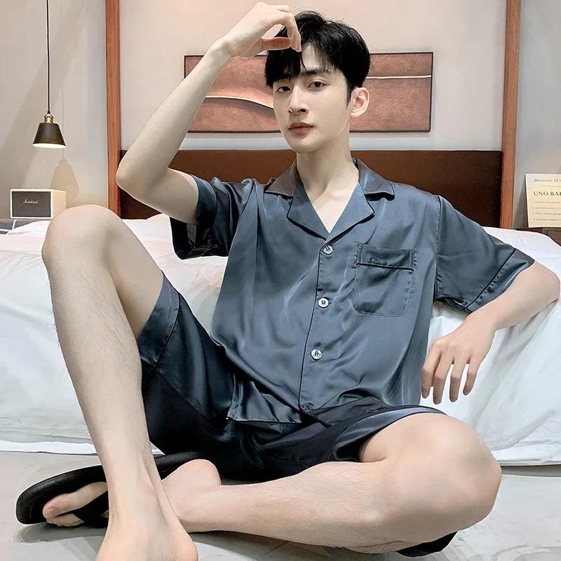 Летние мужские пижамы с рисунком из мультфильмов, повседневные короткие топы, короткие штаны, комплекты пижам, кардиганы, мужская одежда для сна, пижамы, домашняя одежда, мода