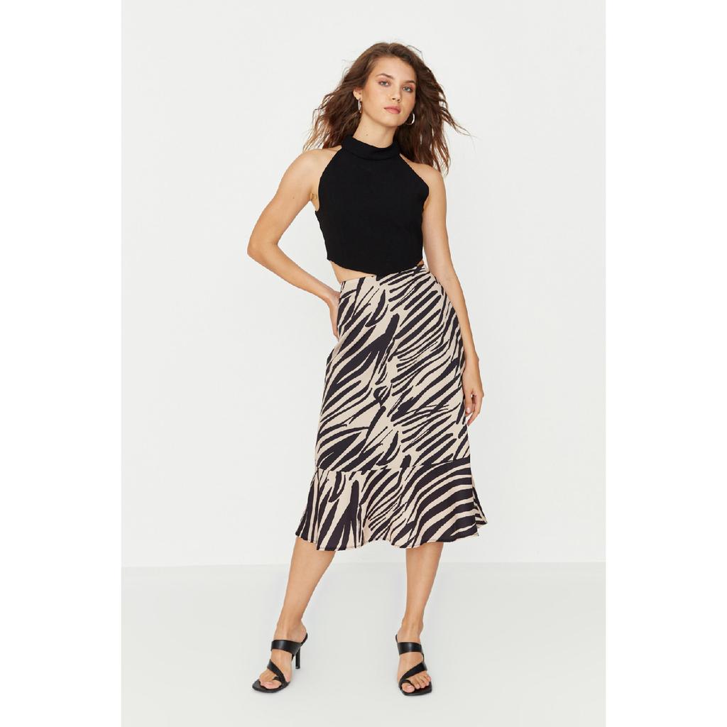 Pink Midi Knitted Skirt With Flounce Animal Pattern Skirt Twoaw20et0241