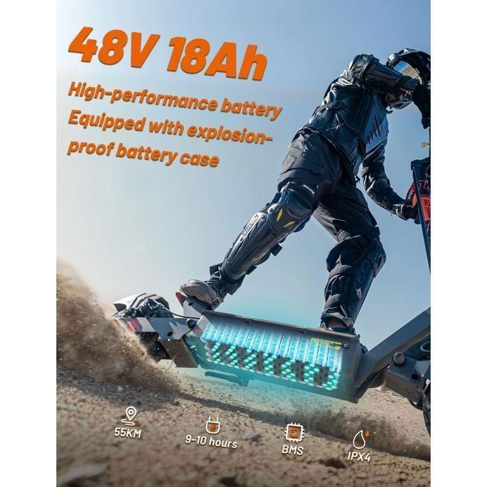 Scooter électrique KuKirin G2 Ultra - Deux moteurs de 800 W - Batterie 48 V 18 Ah - Pneus 10 pouces.