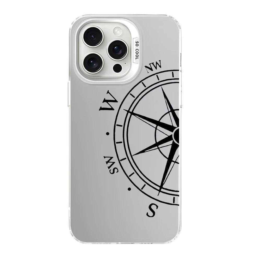 Модный винтажный чехол-компас для телефона iPhone 16 12 13 mini 11 14 15 Pro Max XR 8 Plus Прочный жесткий IMD пластиковый противоударный чехол_