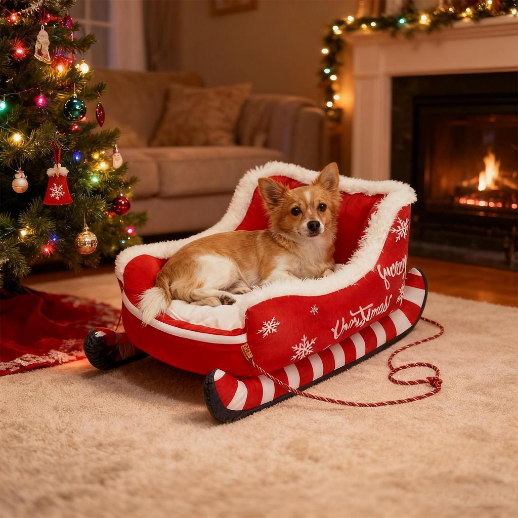 Red Dog Bed Non-slip Cushion Warm Washable Dog Bed for Winter Puppy Animal Indoor Outdoor Outside Car Sofa Crate