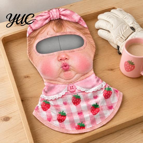 Funny Face Balaclava Baby Mask, Breathable Ice Silk Cover, Anti-Slip Covering Full Protection Neck Gaiter for Outdoor Cycling Riding Sun Mask