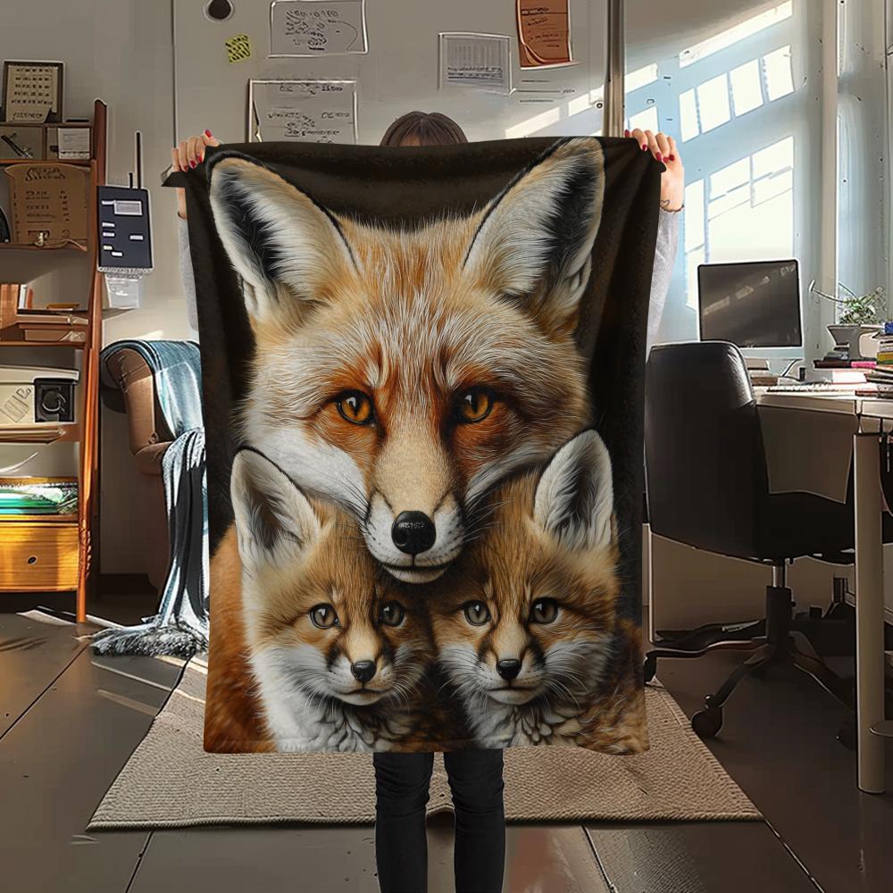 Black Fox pattern Flannel Blanket, High quality Comfortable for All Seasons, Home Decor, Warmth and Comfort, Perfect for Gifts.